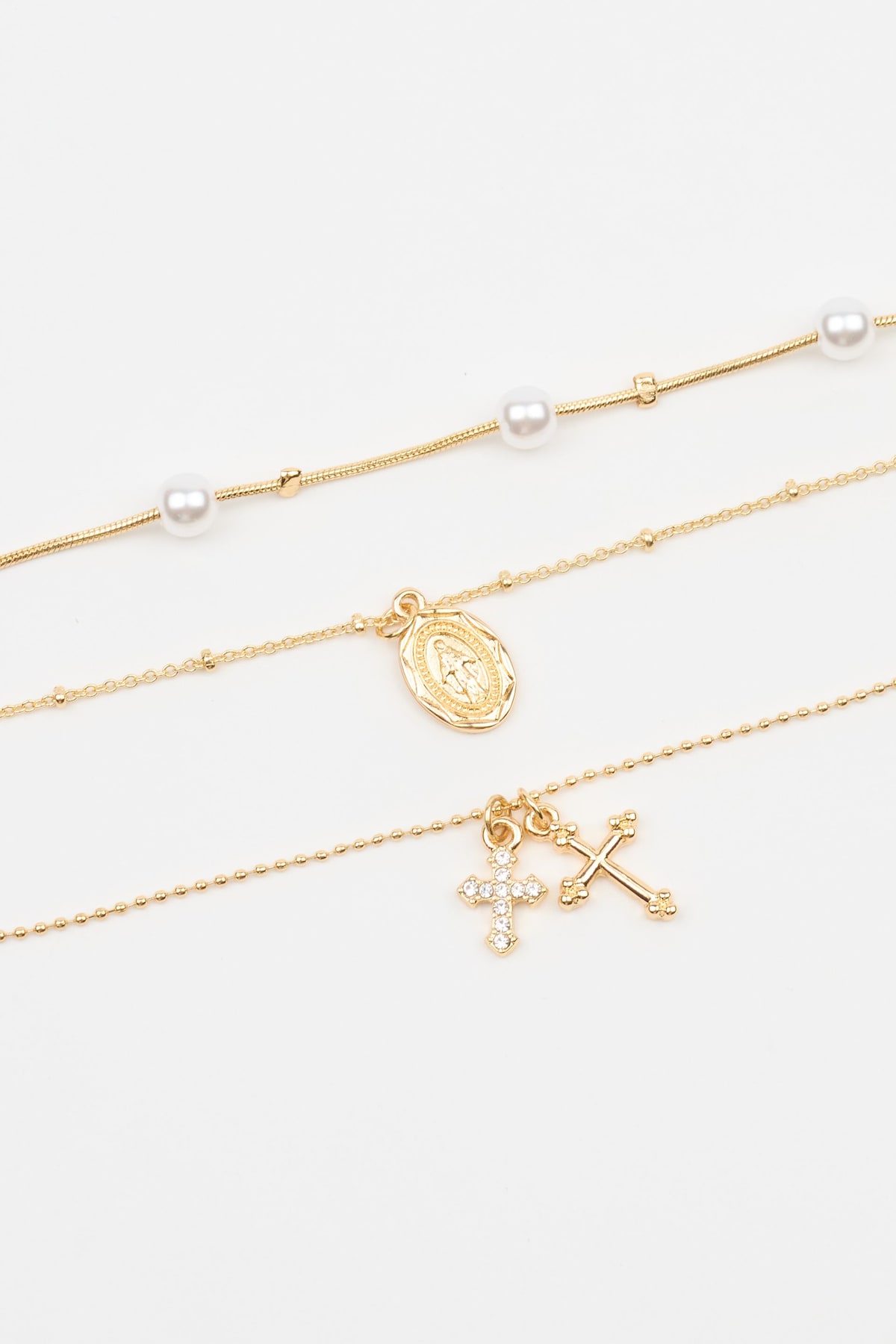 Set of 3 Pearl, Cross, and Pendant Necklaces - Image 2