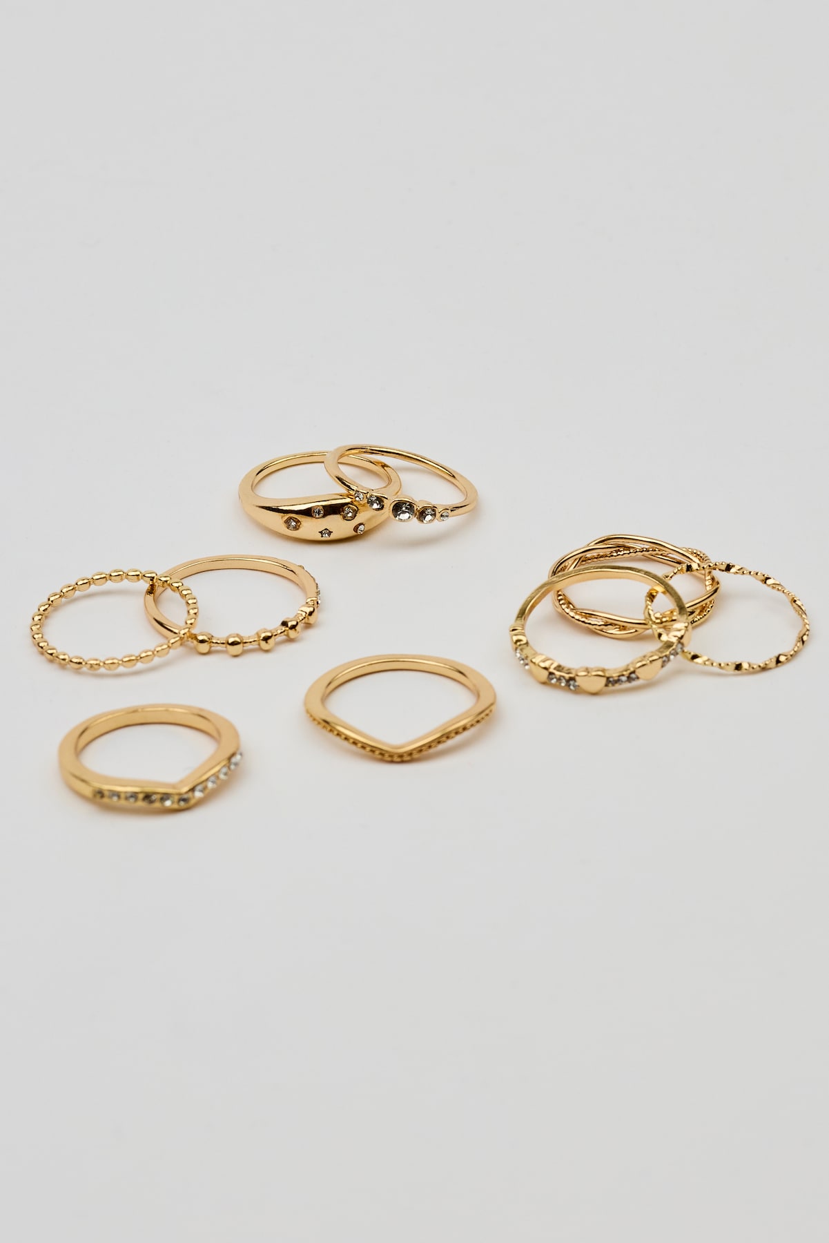 Alternative view of Set of 9 Gemmed & Textured Rings